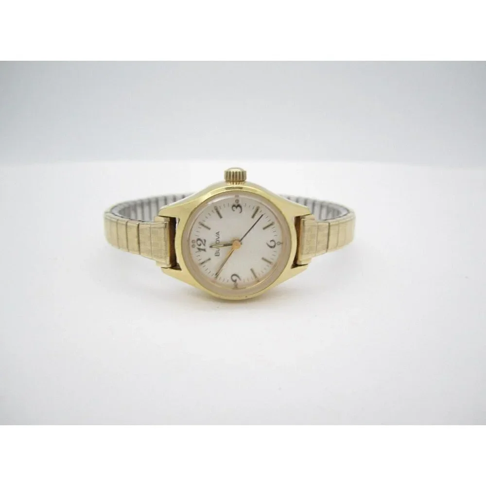 Women Bulova Hand Wind Mechanical Analog 24mm Dial Causal Round Watch (F855)